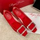 Roger Vivier Trompette Crystal Buckle Pumps in Satin Red