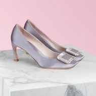 Roger Vivier Trompette Crystal Buckle Pumps in Satin