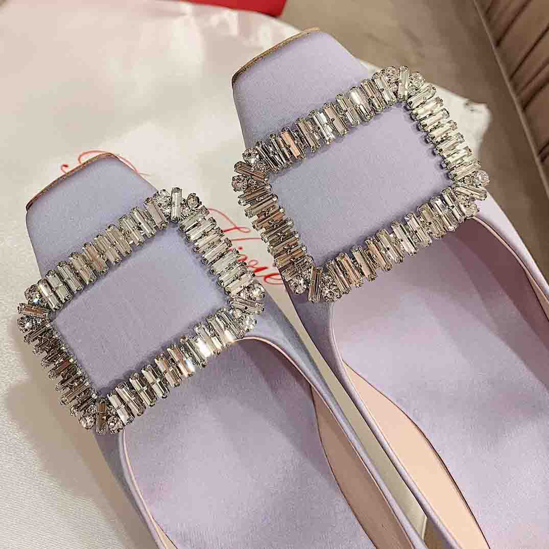 Roger Vivier Trompette Crystal Buckle Pumps in Satin