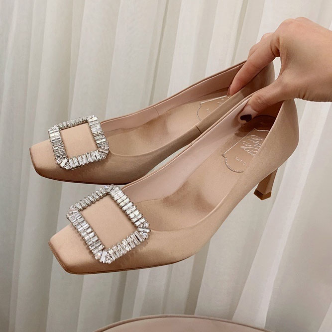 Roger Vivier Trompette Crystal Buckle Pumps in Satin