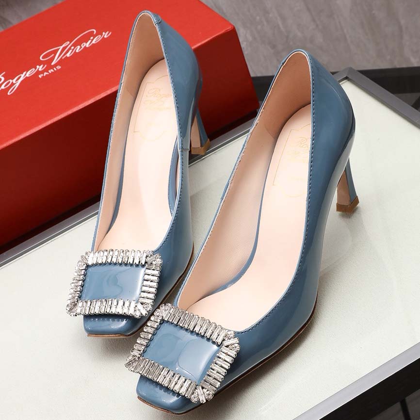 Roger Vivier Trompette Crystal Buckle Pumps in Leather