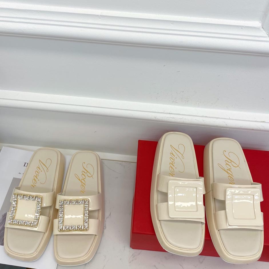 Roger Vivier Mini RV Crystal Brooch Thong Sandals Mules