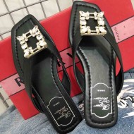 Roger Vivier Mini RV Crystal Brooch Thong Sandals Mules Black