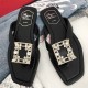 Roger Vivier Mini RV Crystal Brooch Thong Sandals Mules Black