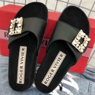 Roger Vivier Slidy Mini Broche leather sandals Mules Black