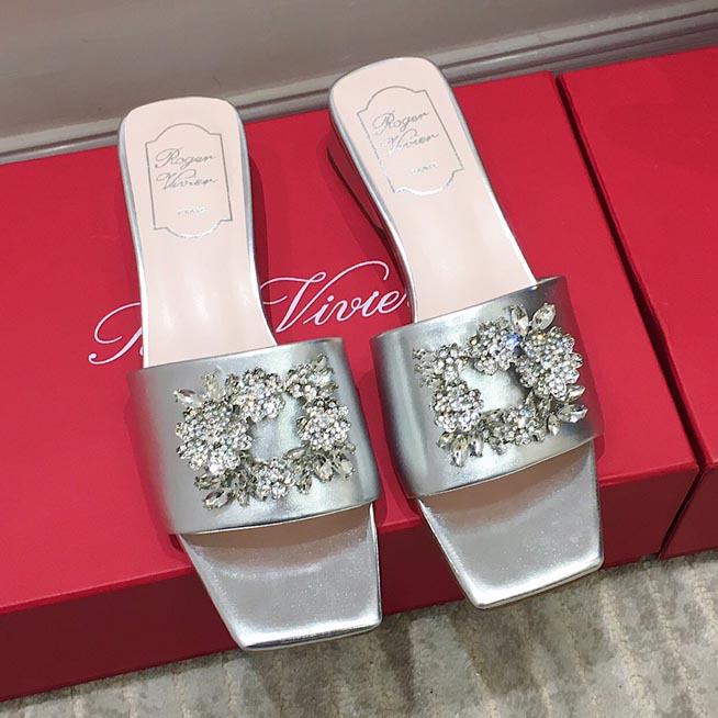 Roger Vivier  Bouquet Strass Satin Sandals Sliver