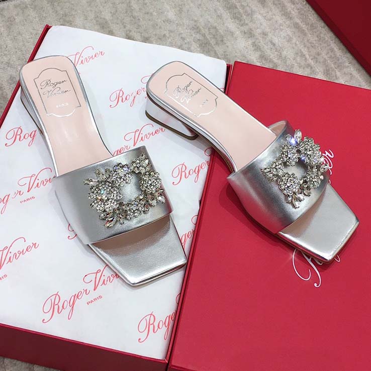 Roger Vivier  Bouquet Strass Satin Sandals Sliver