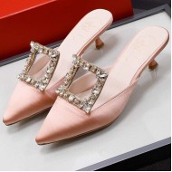 Roger Vivier Broche Buckle Mules in Satin