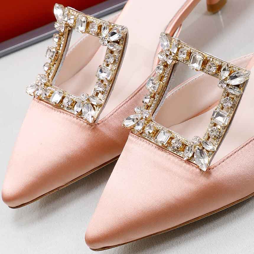 Roger Vivier Broche Buckle Mules in Satin