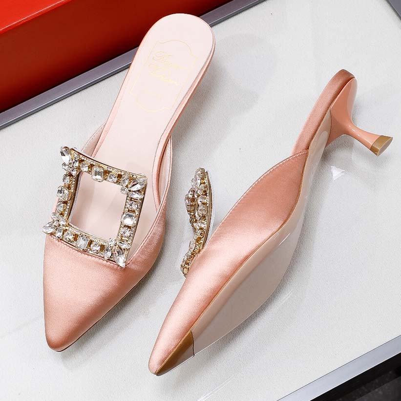 Roger Vivier Broche Buckle Mules in Satin