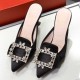 Roger Vivier Crystal Buckle Mules in Satin