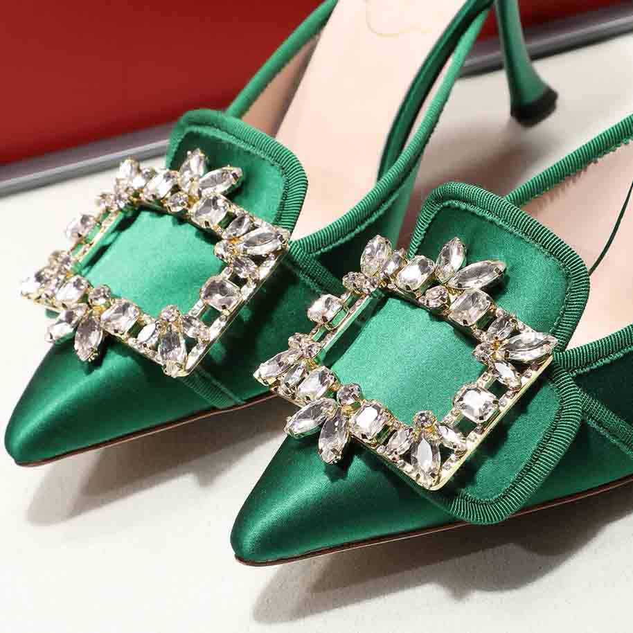 Roger Vivier Crystal Buckle Mules in Satin