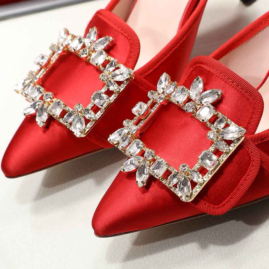 Roger Vivier Crystal Buckle Mules in Satin