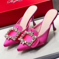 Roger Vivier Crystal Buckle Mules in Satin