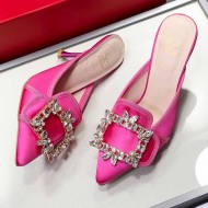 Roger Vivier Crystal Buckle Mules in Satin