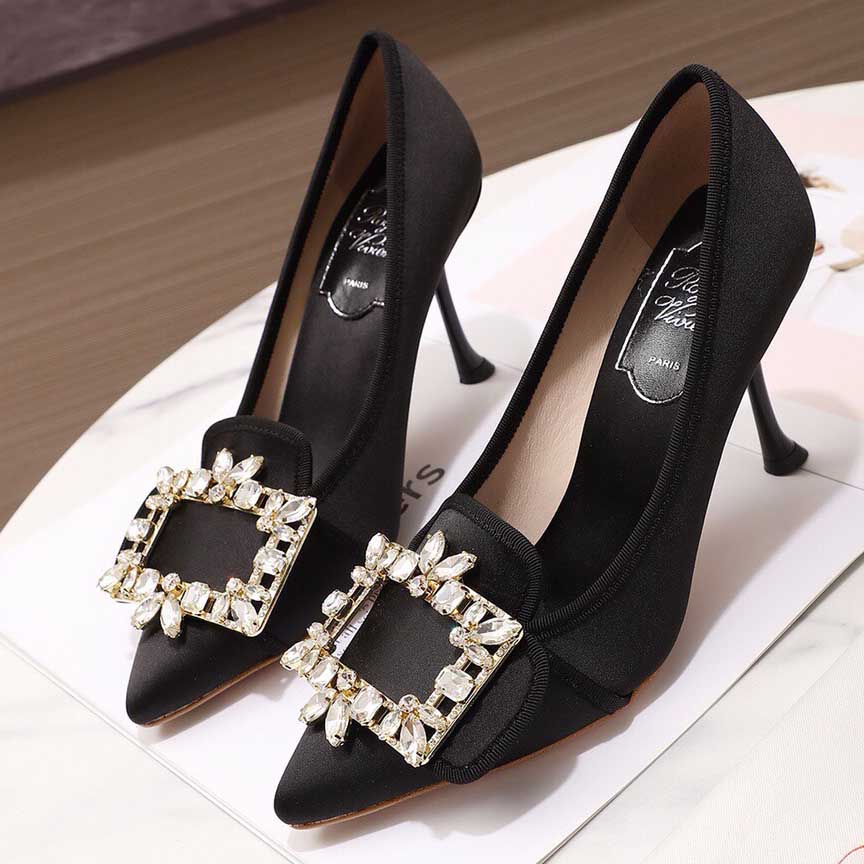 Roger Vivier Crystal Buckle Pumps in Satin