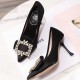 Roger Vivier Crystal Buckle Pumps in Satin