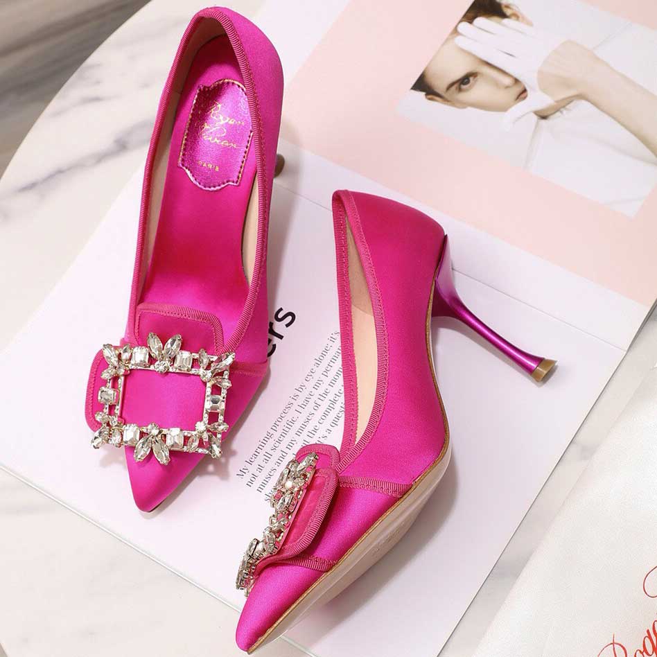 Roger Vivier Crystal Buckle Pumps in Satin