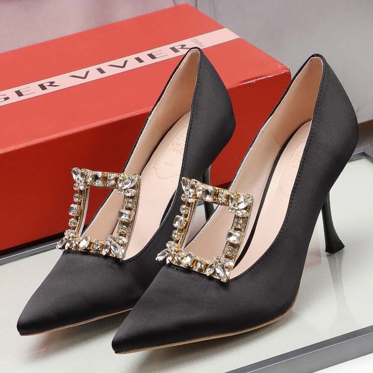 Roger Vivier Crystal Buckle Pumps in Satin