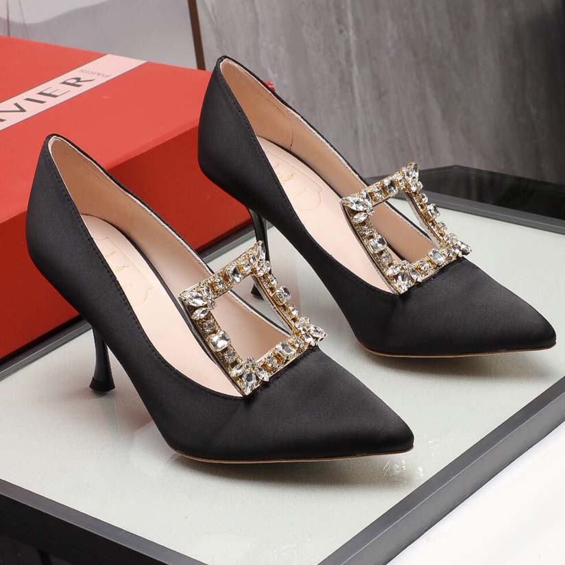 Roger Vivier Crystal Buckle Pumps in Satin