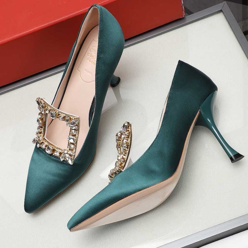 Roger Vivier Crystal Buckle Pumps in Satin