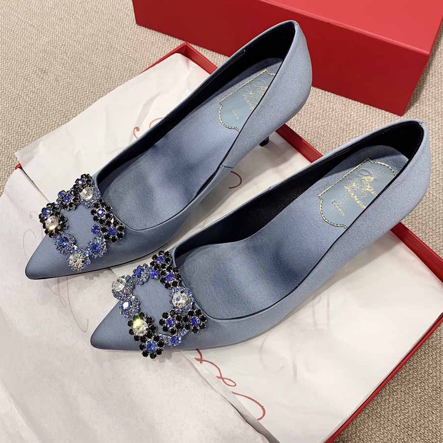 Roger Vivier Flower crystal-embellished satin pumps