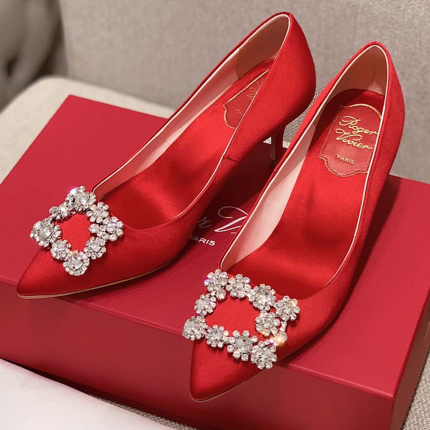 Roger Vivier Flower crystal-embellished satin pumps