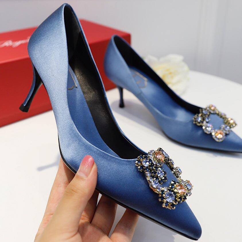 Roger Vivier Flower crystal-embellished satin pumps