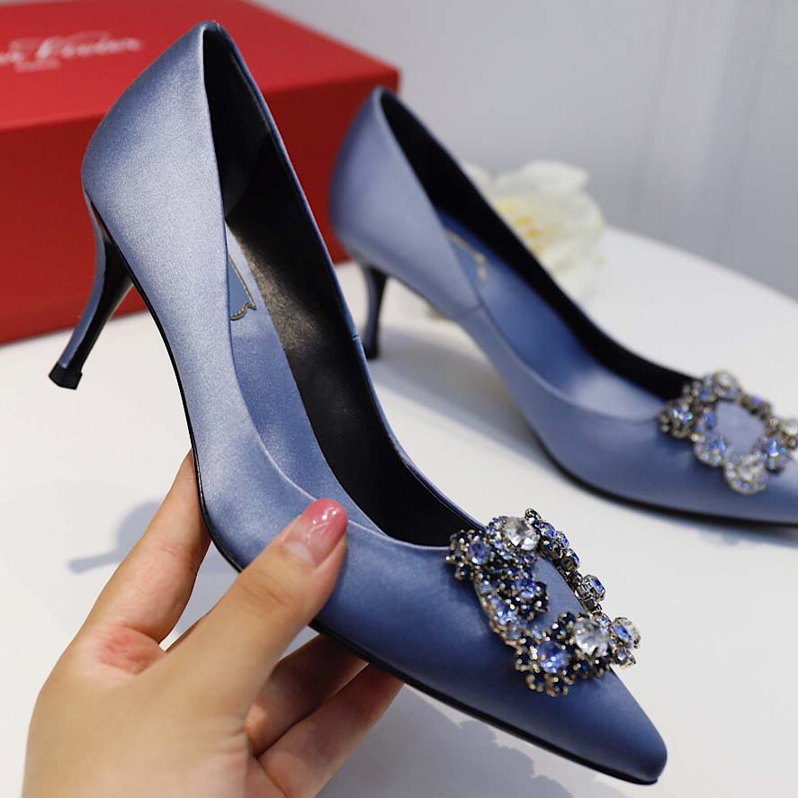 Roger Vivier Flower crystal-embellished satin pumps