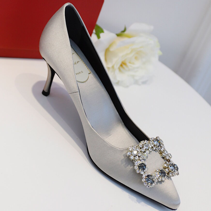 Roger Vivier Flower crystal-embellished satin pumps