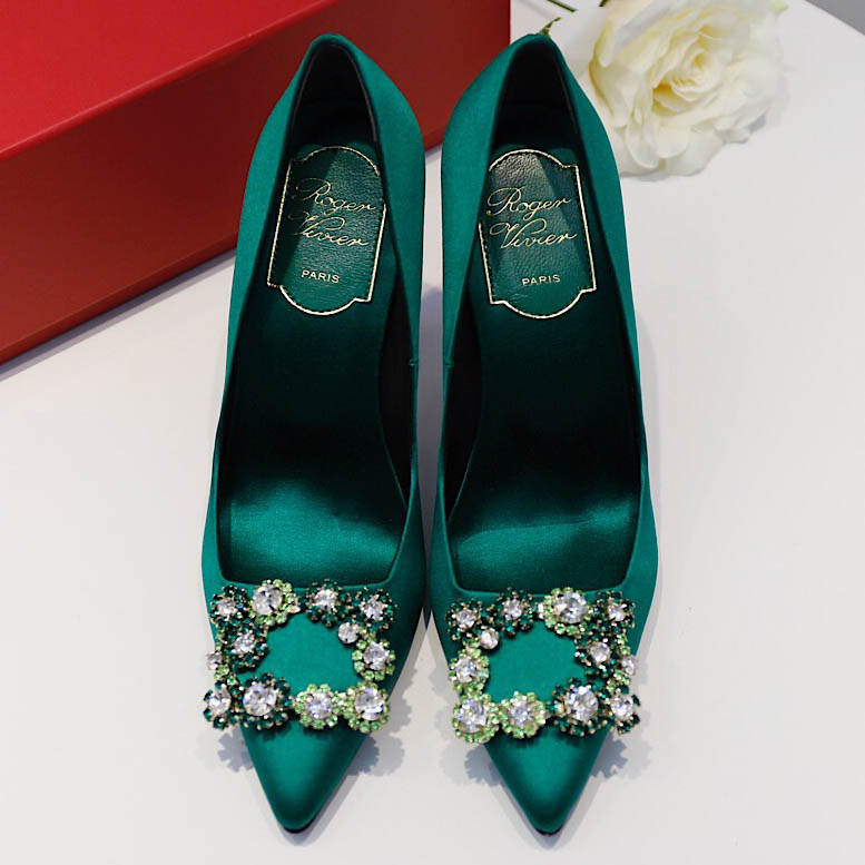 Roger Vivier Flower crystal-embellished satin pumps