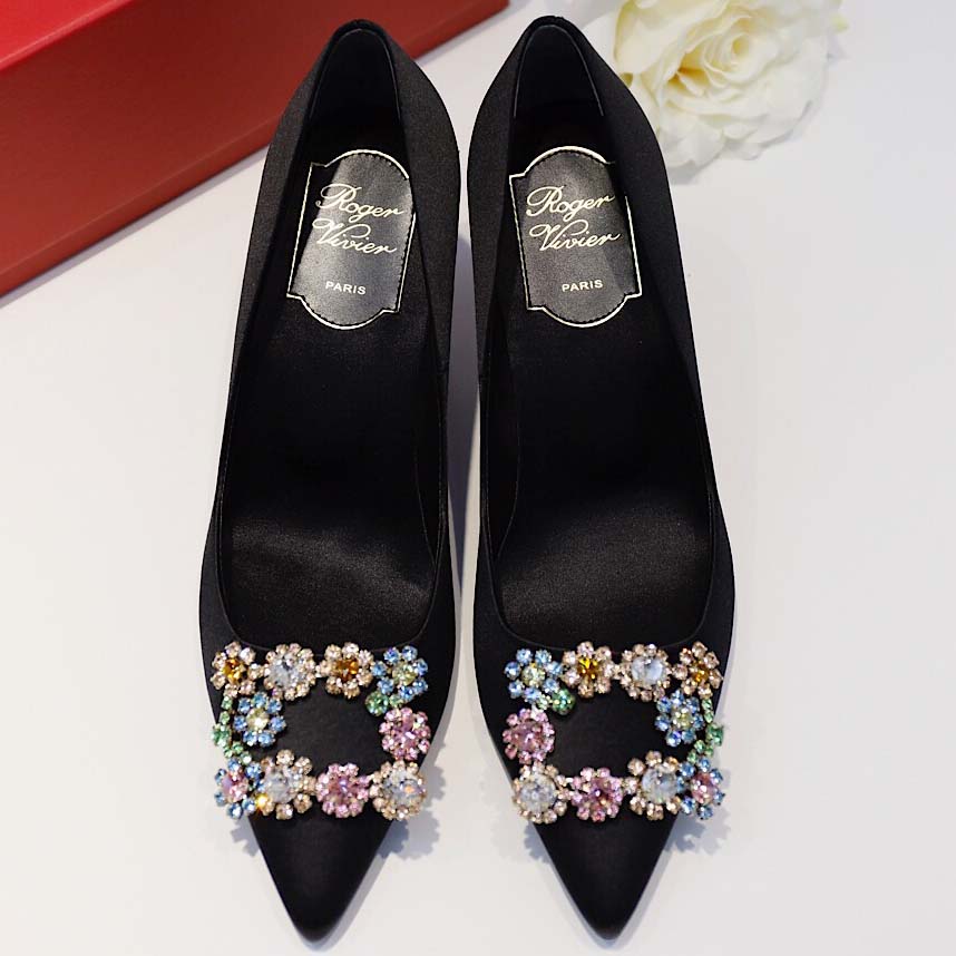 Roger Vivier Flower crystal-embellished satin pumps