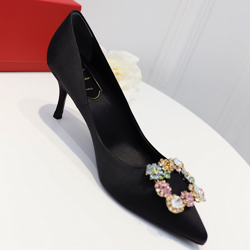 Roger Vivier Flower crystal-embellished satin pumps