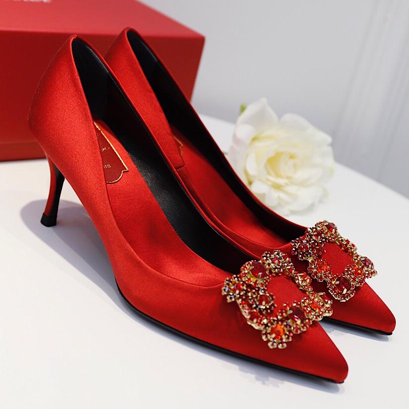 Roger Vivier Flower crystal-embellished satin pumps