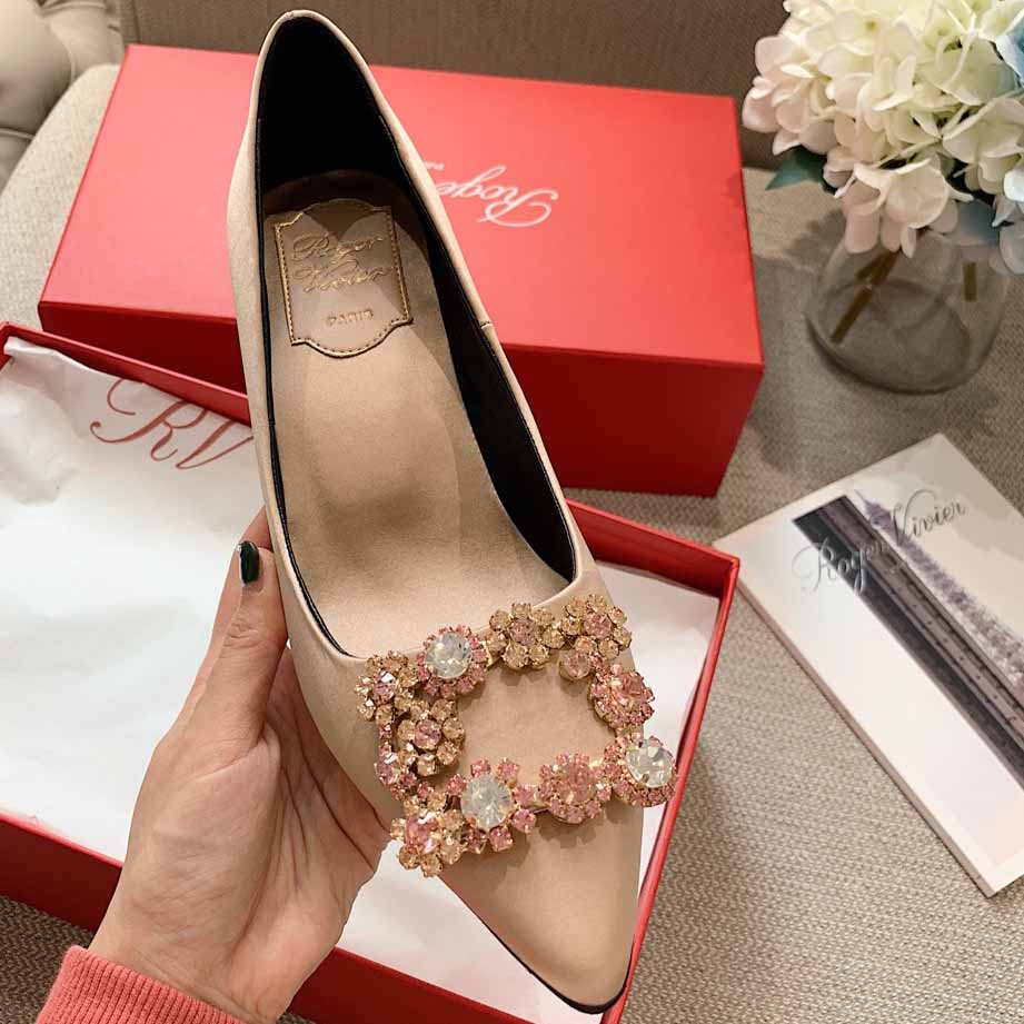 Roger Vivier Flower crystal-embellished satin pumps