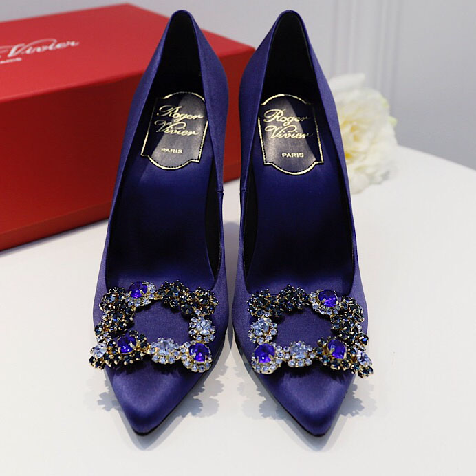 Roger Vivier Flower crystal-embellished satin pumps