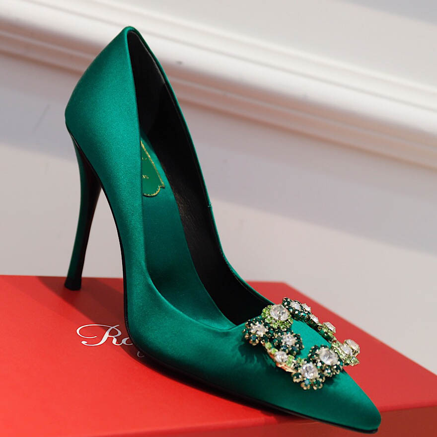 Roger Vivier Flower crystal-embellished satin pumps