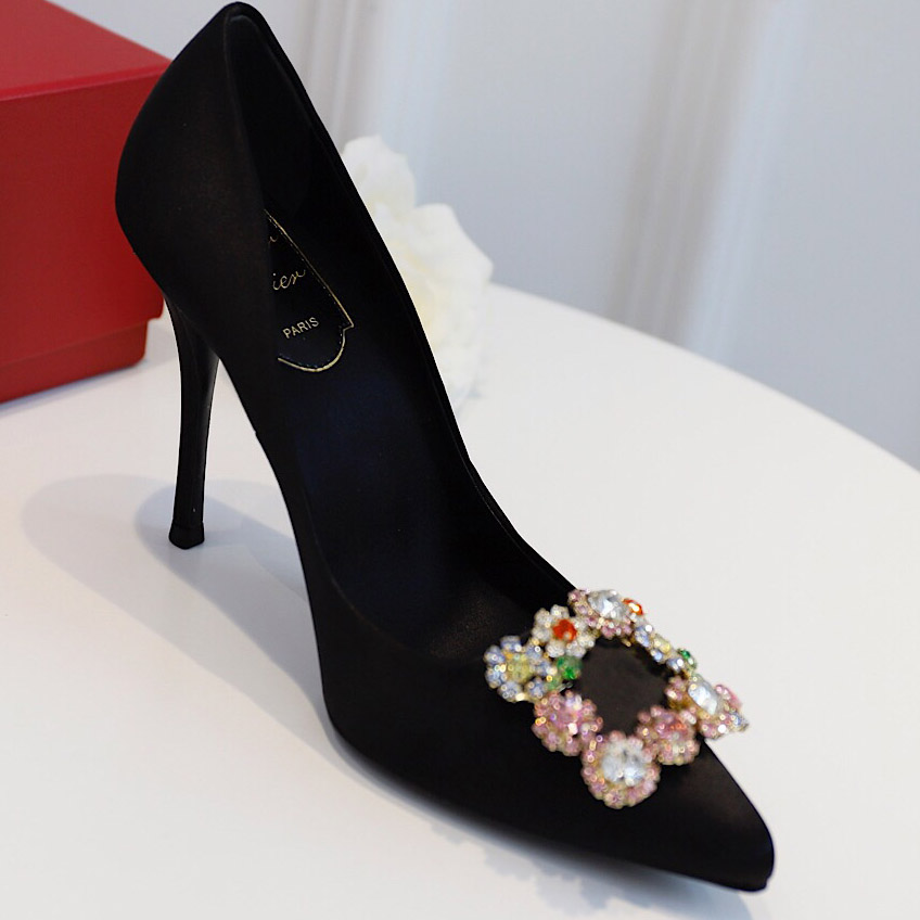 Roger Vivier Flower crystal-embellished satin pumps