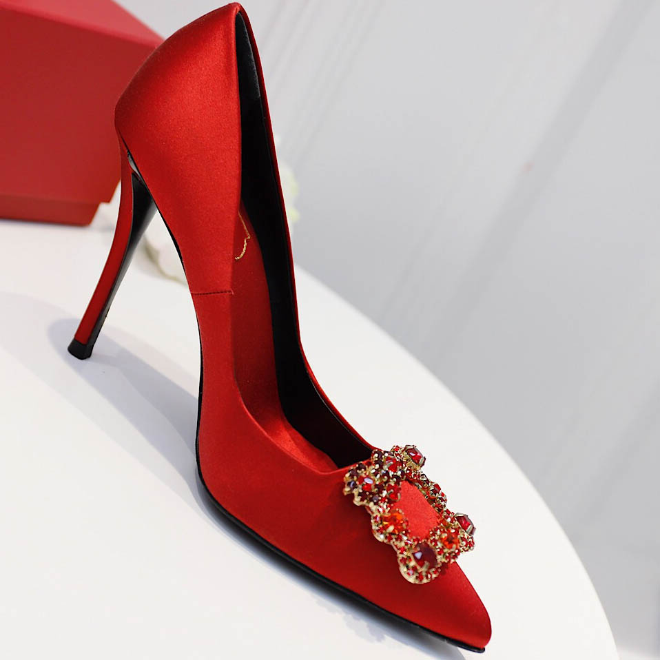 Roger Vivier Flower crystal-embellished satin pumps