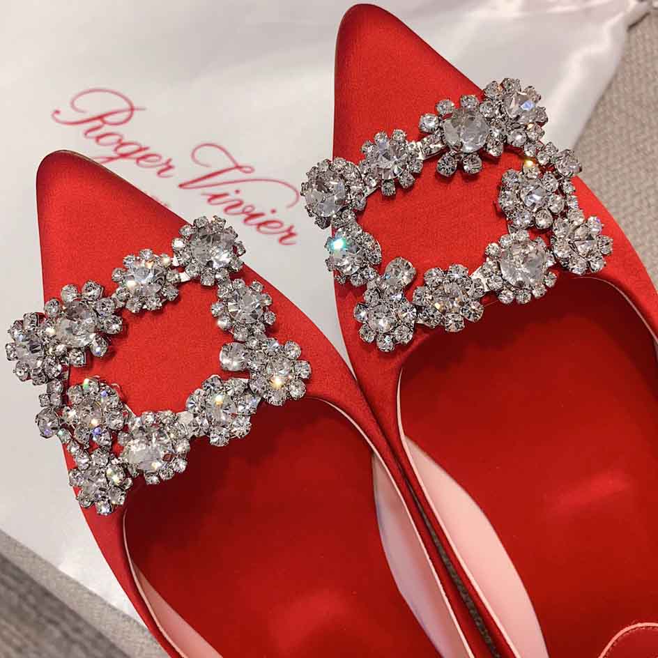 Roger Vivier Flower crystal-embellished satin flats