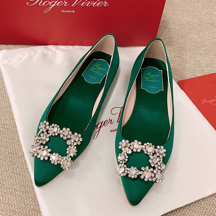 Roger Vivier Flower crystal-embellished satin flats