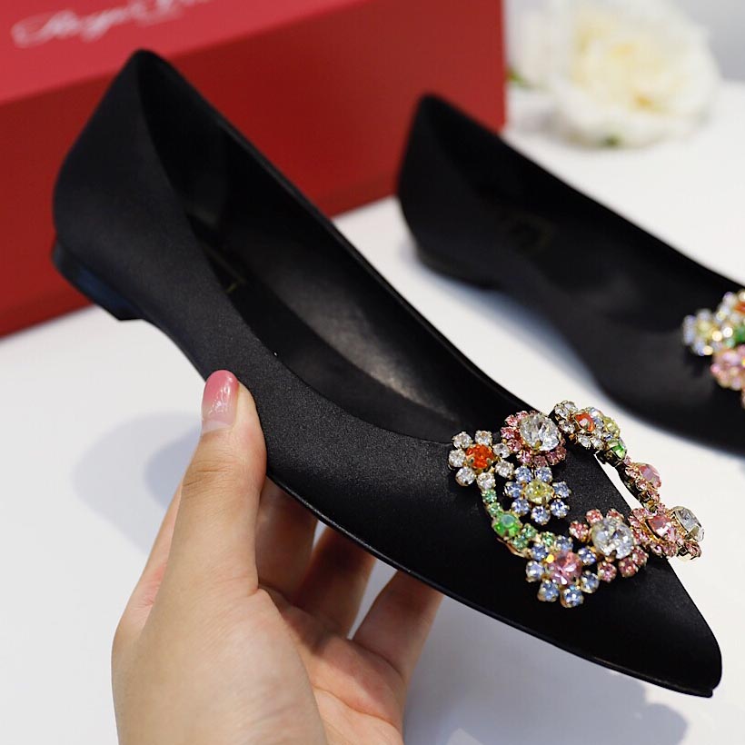 Roger Vivier Flower crystal-embellished satin flats