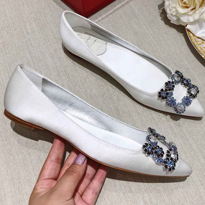 Roger Vivier Flower crystal-embellished satin flats