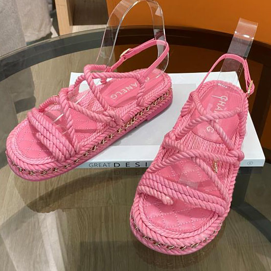 Chanel Cord Sandals Pink