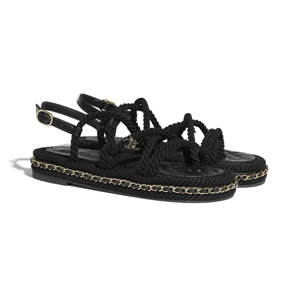 Chanel Cord Sandals Black