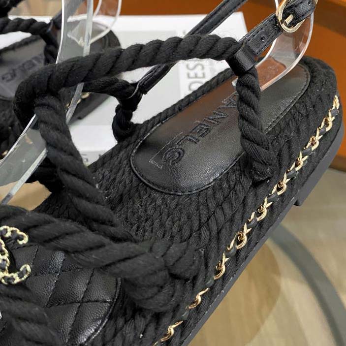 Chanel Cord Sandals Black