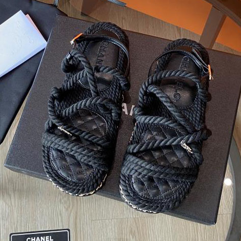 Chanel Cord Sandals Black