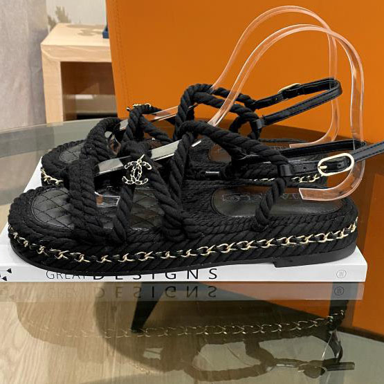 Chanel Cord Sandals Black