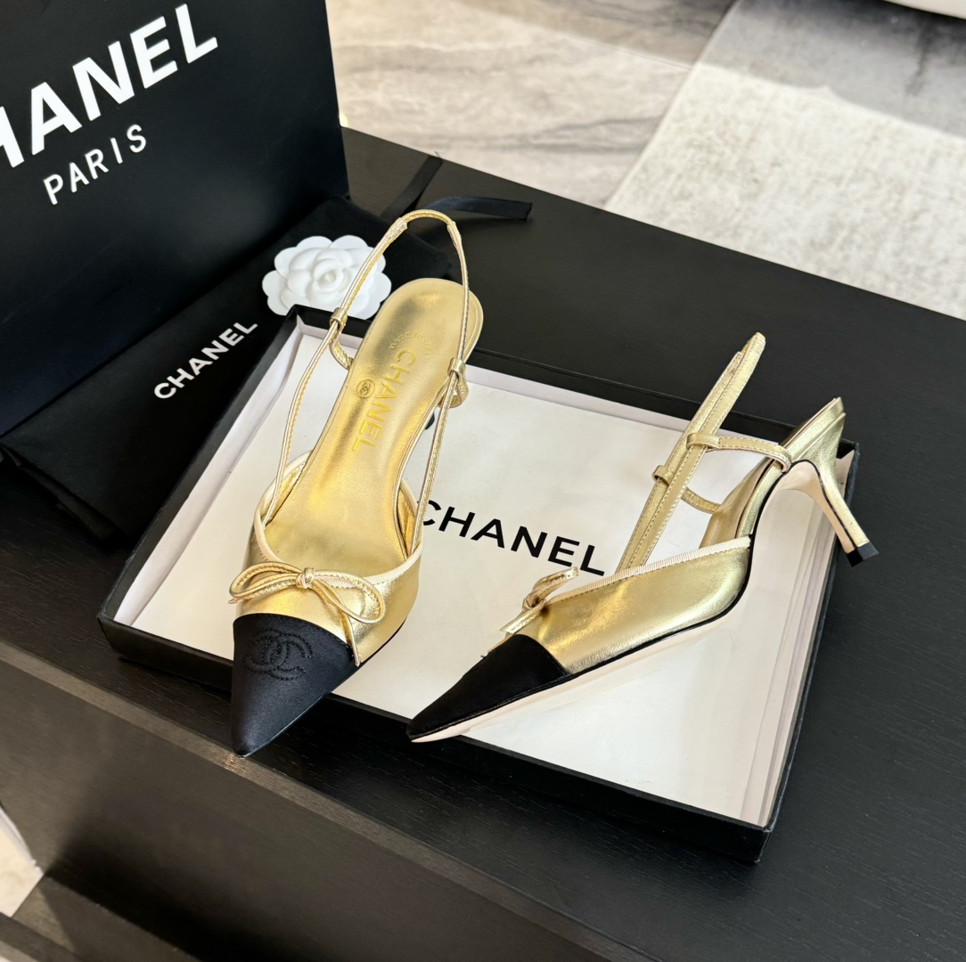 Chanel Slingback Pumps Pointed Toes #4714