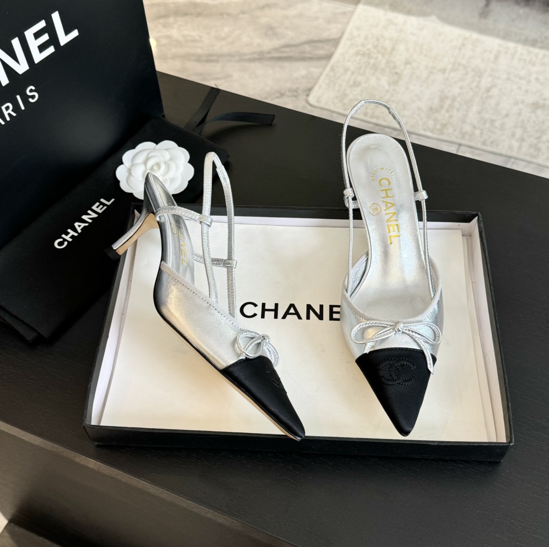 Chanel Slingback Pumps Pointed Toes #4714